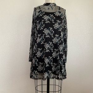 Sheer Floral Dress with Black Slip, Size: Small